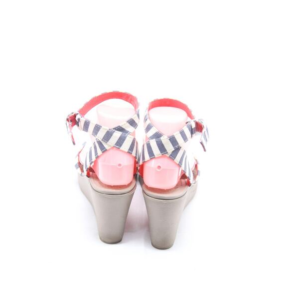 Crocs Leigh Sandals Womens Size 8 Navy White Stripe Wedge Platform Ankle Strap - Picture 4 of 7